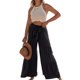 thumbnail image 3 of Pantalones De Pierna Ancha Con Volantes Color Puro Ajuste Casual Corbata Pantalones Largos Con Volantes De Moda Para Mujeres Citas Negro XXL, 3 of 5