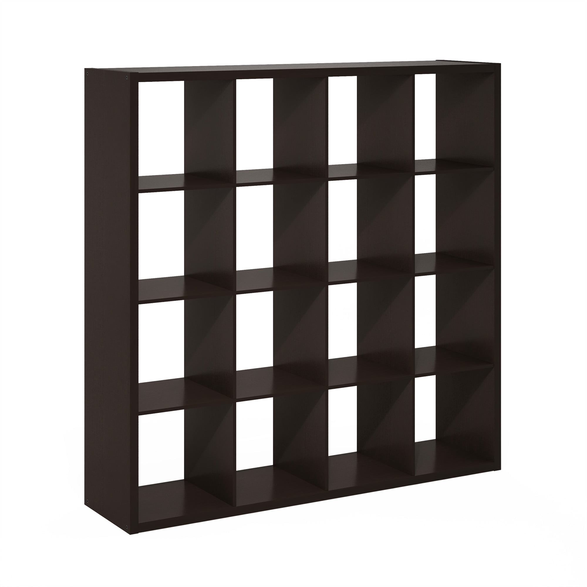 Furinno CUBICLE Book Shelf, 16-Cube Thick Frame Bookshelf, Reversible Bookcase with Open Back, 14.6 x 57.8 x 58, for Living Room, Bedroom, Home Office, Black Dark Oak