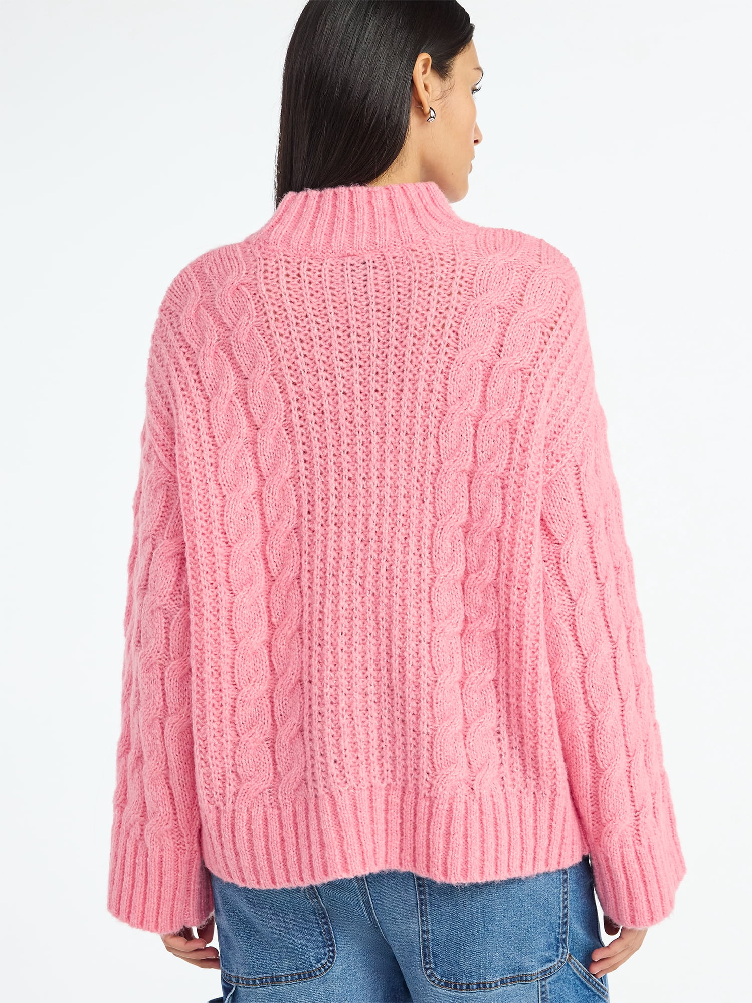 Scoop Women’s Oversized Cable Knit Sweater, Midweight, Size XS-XXL