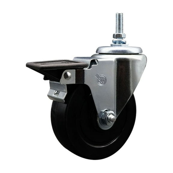 3.5 Inch Soft Rubber 3/8 Inch Threaded Stem Caster with Brake