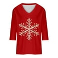 thumbnail image 4 of Amidoa Sparkly Womans Tops V-Neck Red 3/4 Sleeve Christmas Blouses Light Weight Snowflake Prints Tee Women Shirts L, 4 of 5
