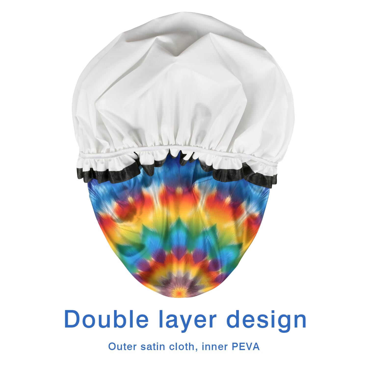 Shower Caps,Colorful Tie Dye Floral Mandala Waterproof Shower Cap for Women 4 Pieces,Double Reusable Hair Cover for Shower PEVA Elastic Stretch Hem