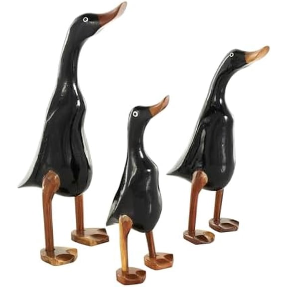 Wood Duck Decorative Sculpture Home Decor Statues with Brown Accents, Set of 3 Accent Figurines 16", 14", 11"H, Black