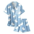 thumbnail image 4 of Girls Easter Pajamas Set Soft Cute Bunny Printing Sleepwear Short Sleeve Button Down Shirts and Shorts 2 Piece Pj Sets Blue 8-9 Years, 4 of 4