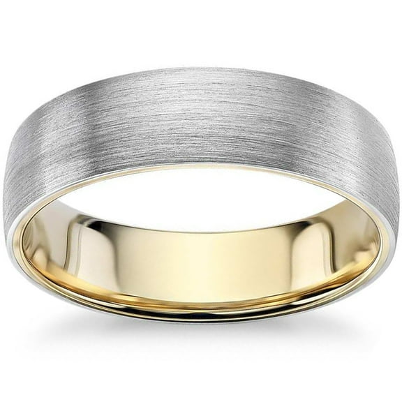 Pompeii Mens 10k White and Yellow Gold Two Tone Brushed Wedding Band 5mm (,)