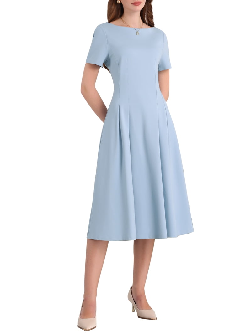 INSPIRE CHIC Women's Boat Neck Dresses 2025 Midi Swing Work A-Line