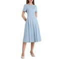 thumbnail image 4 of INSPIRE CHIC Women's Boat Neck Dresses 2025 Midi Swing Work A-Line Dress for Elegant and Casual Occasions M Light Blue, 4 of 5