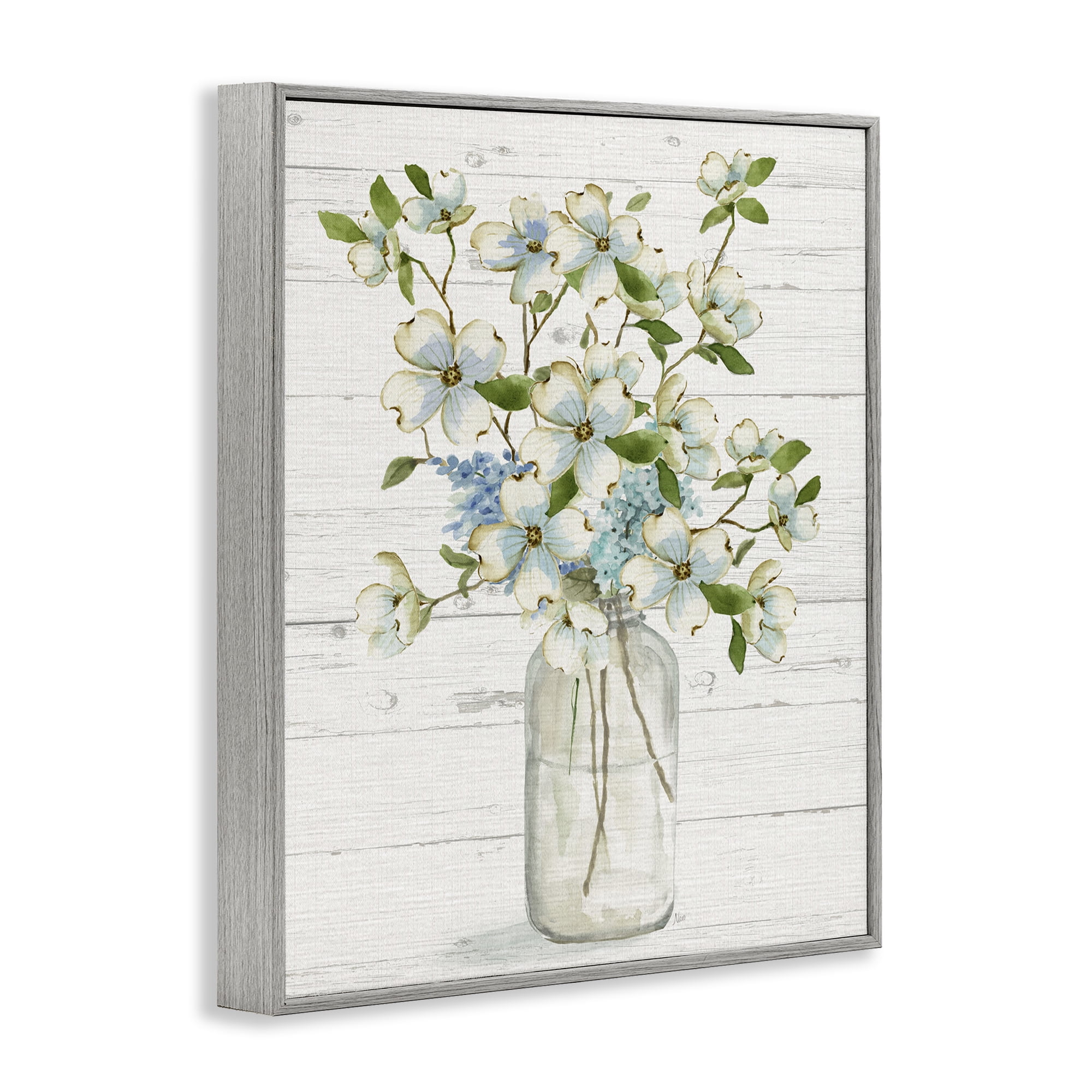 Stupell Industries Soft Dogwood Bouquet Botanical & Floral Painting Gray Framed Art Print Wall Art, 16 x 20