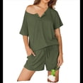 thumbnail image 1 of Conjuntos de Pijama para Mujer de 2 Piezas de Punto Acanalado, Corta, Ropa de Dormir Suave, Conjuntos de Verano para Estar en Casa, Verde , XXL, 1 of 6
