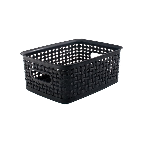 Weave Design Plastic Bin Small, Black, 9.875"L x 7.375"W x 4"H