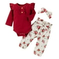 thumbnail image 3 of Splozh Baby Girl Clothes 3Pcs Toddler Girl Clothes Long Sleeves Ruffle Top Floral Pants Headband Fall Winter Outfits,Wine,6-12 Months, 3 of 6