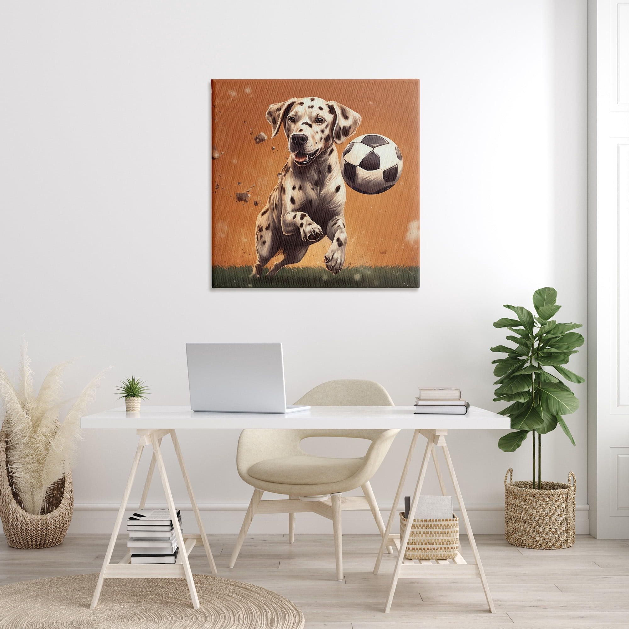 Stupell Industries Dog Playing Soccer Animals & Insects Painting Gallery Wrapped Canvas Art Print Wall Art, 36 x 36