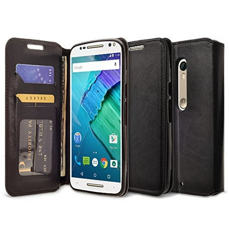 Moto Droid Turbo 2 X Force 2 Kinzie Case - Wydan Wallet Case Folio Flip Leather Kickstand Feature Credit Card Slot Style Cover (Best Credit Card Features)