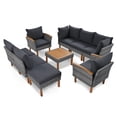 thumbnail image 4 of 9-Piece Patio Rattan Furniture Set, Outdoor Conversation Set, Acacia Wood Legs and Tabletop, Sectional Sofa Set with Coffee Table and Cushion, Gray, 4 of 9