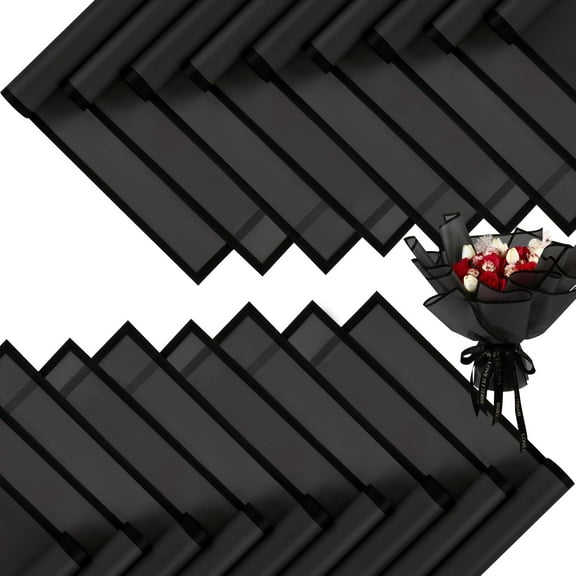 20 Sheets Flower Wrapping Paper - Waterproof Black Floral Wrapping Paper for DIY Crafts, Florist Supplies Packaging for Wedding Valentine's Day Birthday Gift