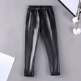 thumbnail image 2 of EnJoCho Toddler Kids Teen Fa𝗎x PU Leather Stretchy Leggings High Waist Yoga Flare Dance 𝖣isco Casual Athletic Long Skinny Pants Party Performance Comfortable Fashion Bell Bottoms, 2 of 5