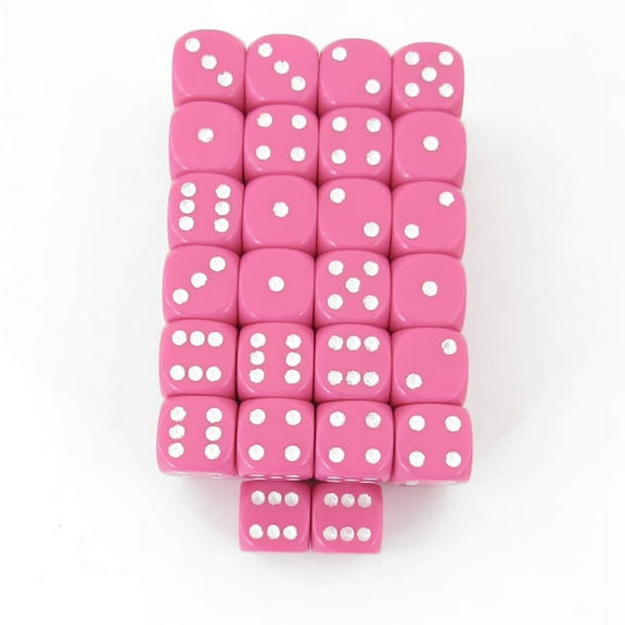 Pink Opaque Dice with White Pips D6 12mm (1/2in) Bulk Pack of 50 Wondertrail