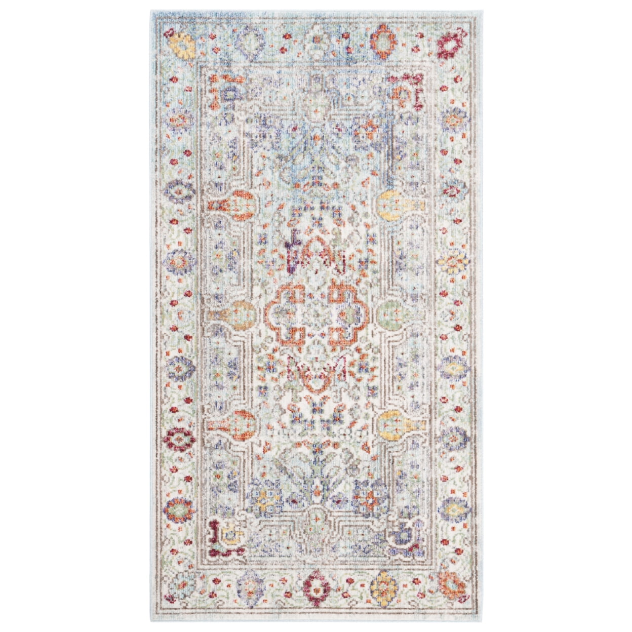 SAFAVIEH Valencia Joyce Bordered Oriental Polyester Runner Rug, Blue/Multi, 2'3" x 8'