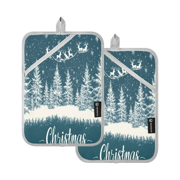 BZSMCE Pot Holder Oven Mitts Cooking baking Reindeer Soaring on Snowflake Pattern Creative Pattern Size:7x9.8in