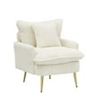 thumbnail image 7 of Corduroy Accent Chair with Throw Pillow,Single Armchair with Gold Metal Legs,Ergonomic Backrest and Armrests for Living Room Bedroom Office Apartment,White, 7 of 7