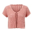 thumbnail image 6 of ASFGIMUJ Women's Hollow Short Sexy Knit Cardigan Solid Color Short Sleeve Top, 6 of 8