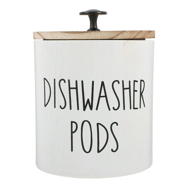 MLINS Round Dishwasher Pod Holder Dishwasher Tablet Storage Container Wood Laundry Detergents Pods Bin with Lid for Kitchen Bathroom Decor
