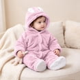 thumbnail image 4 of vdgthytj Newborn Boys Girls Fuzzy Jumpsuits Long Sleeve Winter Warm Cute Ears Loungewear Sleepwear Footed Rompers(6-9 Month,Pink), 4 of 5