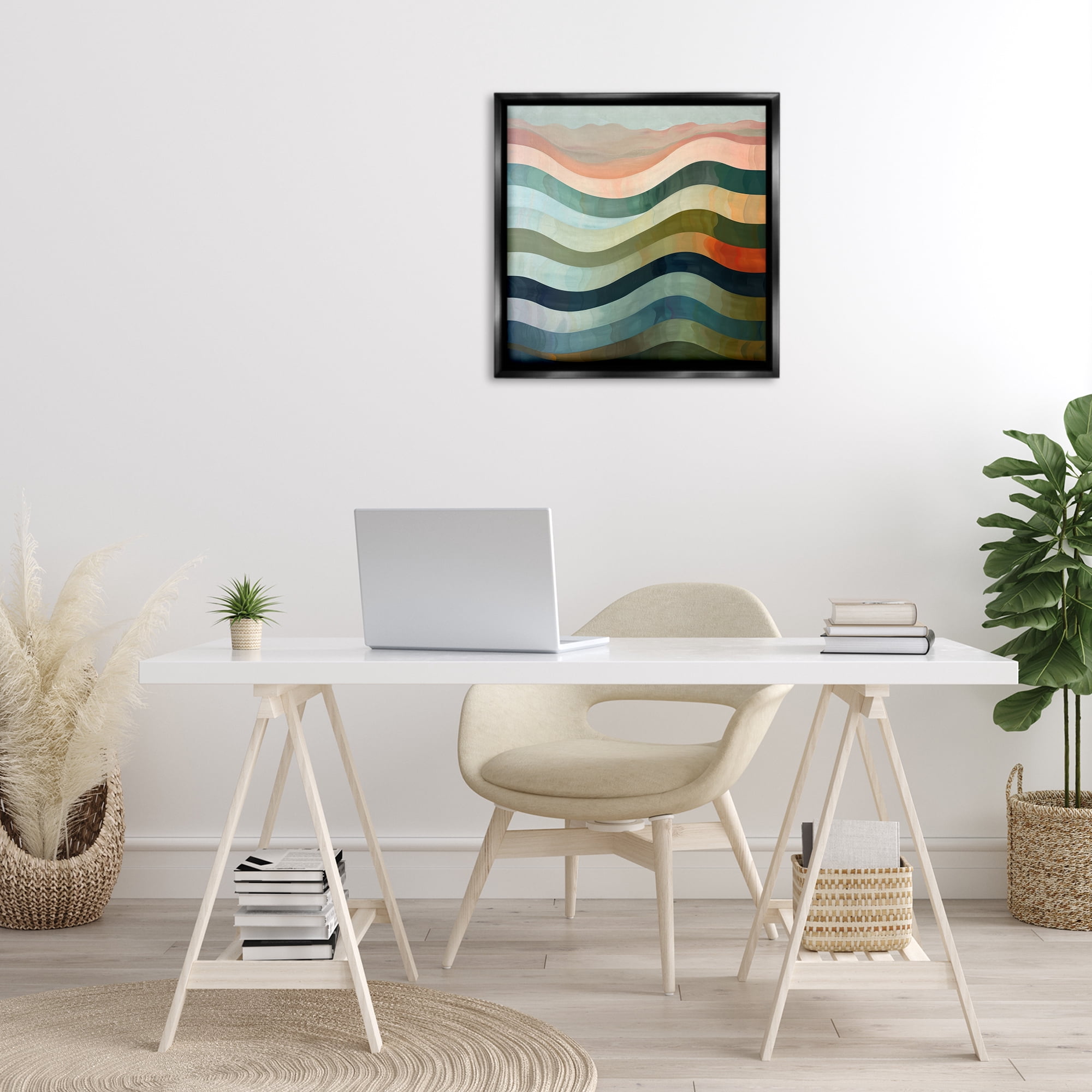 Stupell Industries Fluid Dynamic Stripes Abstract Painting Black Floater Framed Canvas Art Print Wall Art, 25 x 25