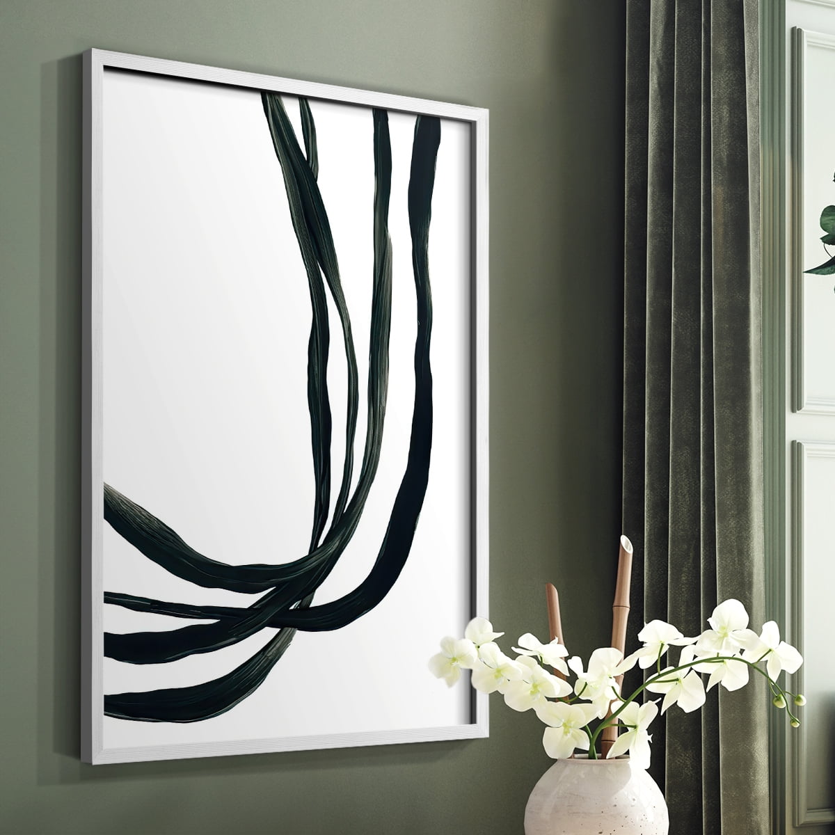 Onyx Ribbon I in White Solid Wood 11 x 14 Framed Print