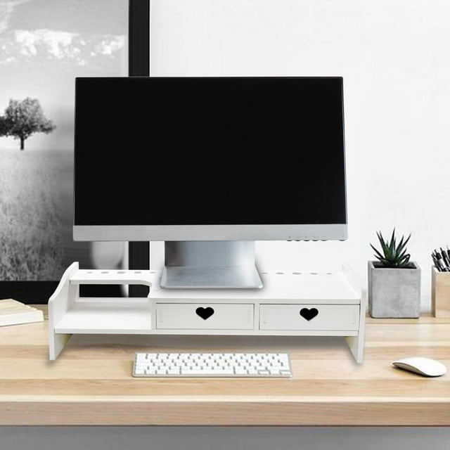 Soporte elevador para Monitor, soporte para computadora portátil, soporte para estante para computadora con cajón de almacenamiento, soporte de Blanco 2 cajones Hugo Soporte para portátil
