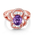 thumbnail image 2 of Gem Stone King 18K Rose Gold Plated Silver Statement Ring Set with Oval Purple Amethyst (2.42 cttw) (Size 7), 2 of 3
