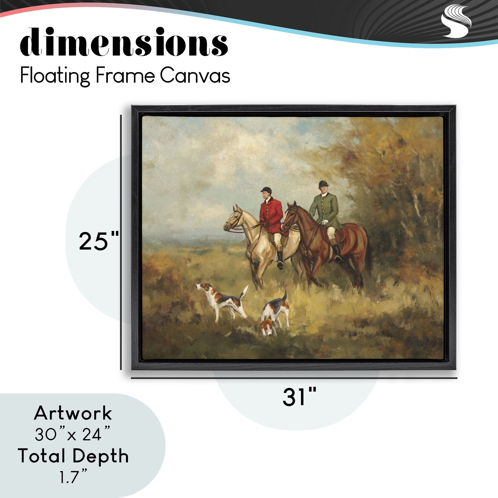 Stupell Industries Autumn Riders with Hounds Black Framed Floater Canvas Wall Art, design by Ziwei Li