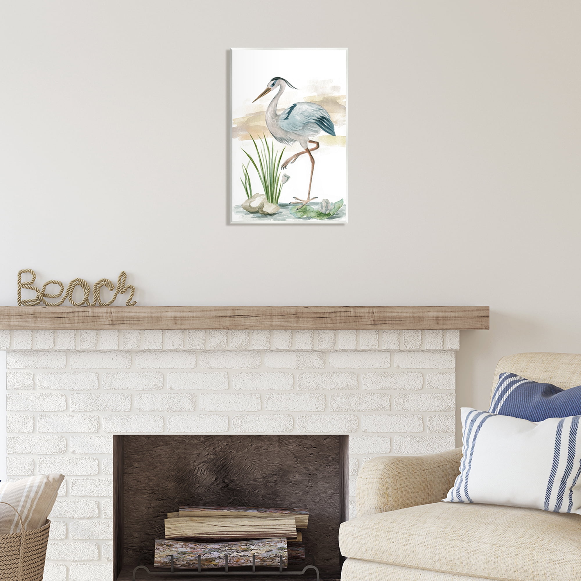 Stupell Industries Heron on Pond Painting Animals & Insects Painting Unframed Art Print Wall Art, 13 x 19