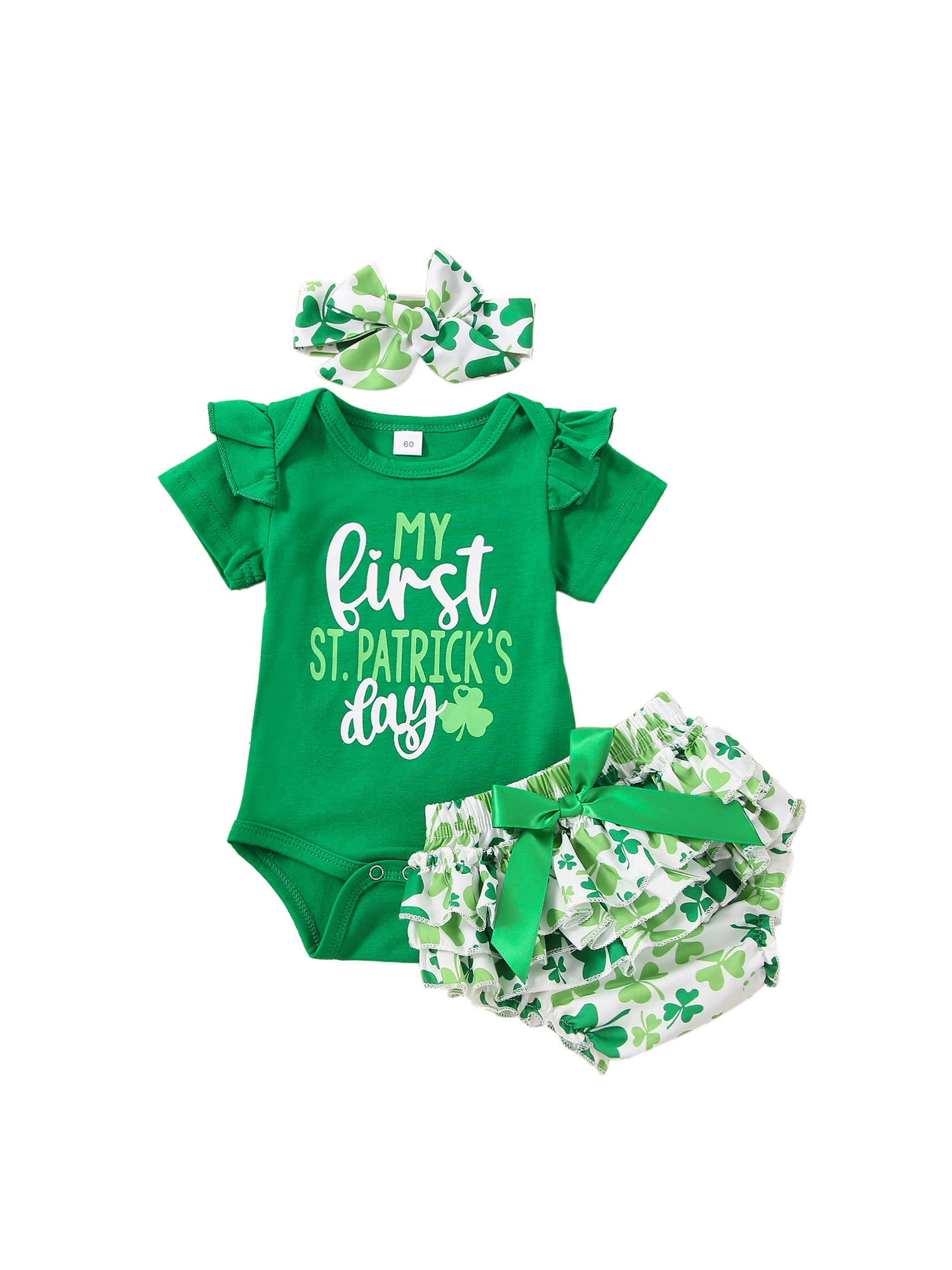 GOOCHEER My First St Patricks Day Clothes Patricks Day Baby Boy Outfit Long Sleeves Romper Suspenders Pants Baby Boy St