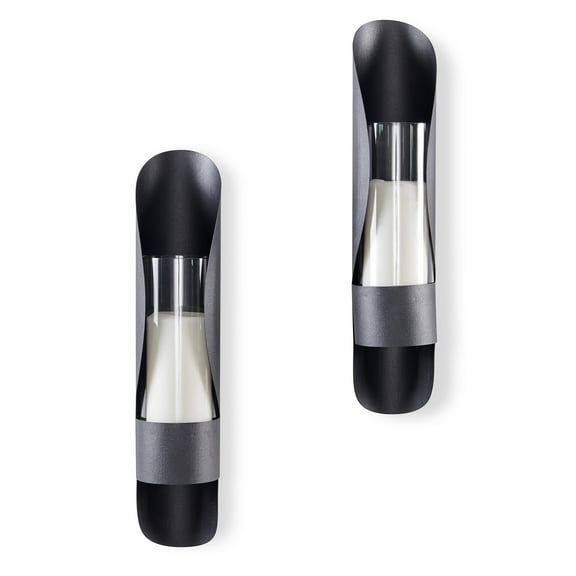 Danya B. Wall Mount Hugging Metal Candle Sconces with Glass Inserts - (Set of 2) - Black