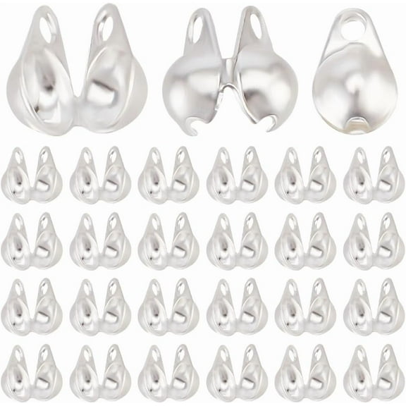 1 Box 300Pcs Bead Tips Knot Covers 925 Sterling Silver Plated 304 Stainless Steel Calotte Clamshell Open Crimp Beads for Jewelry Making Findings 925 Sterling Silver Plated
