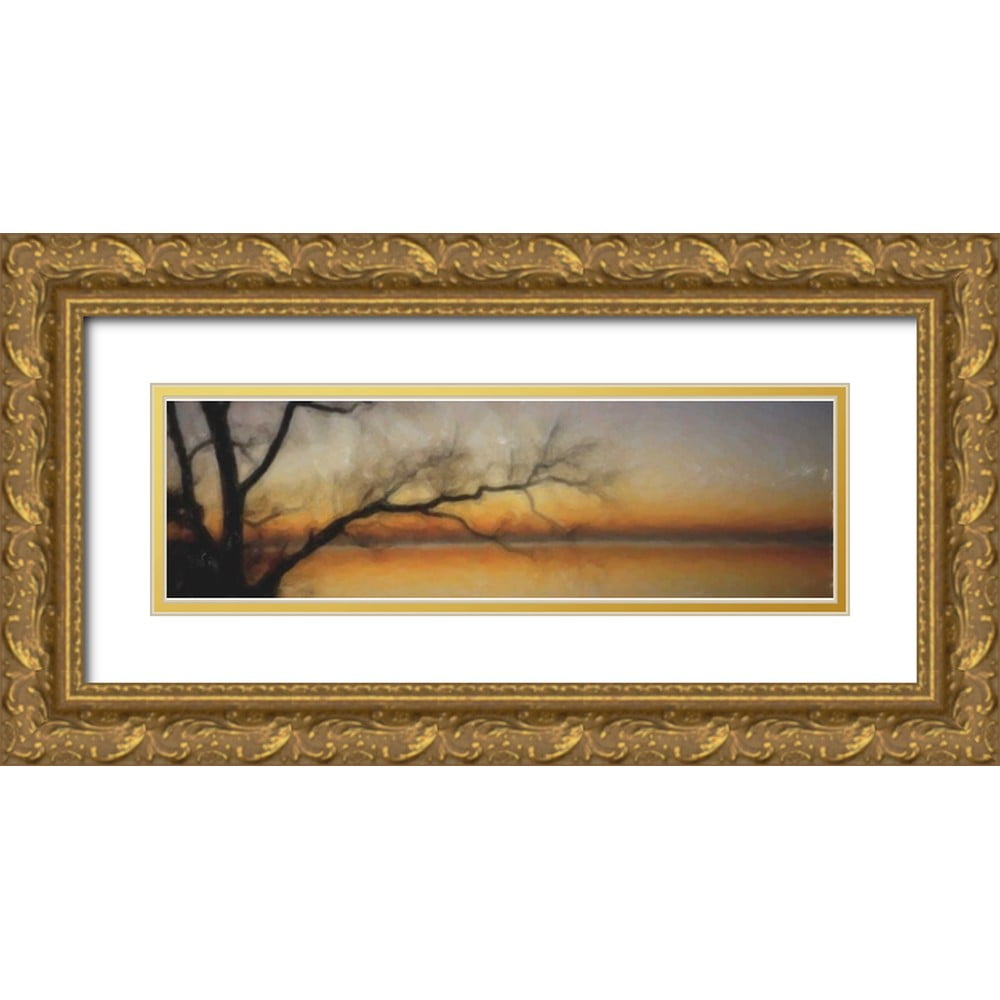 Greene Taylor 32x12 Gold Ornate Wood Framed with Double Matting Museum Art Print Titled - Tranquil Tree Silhouette