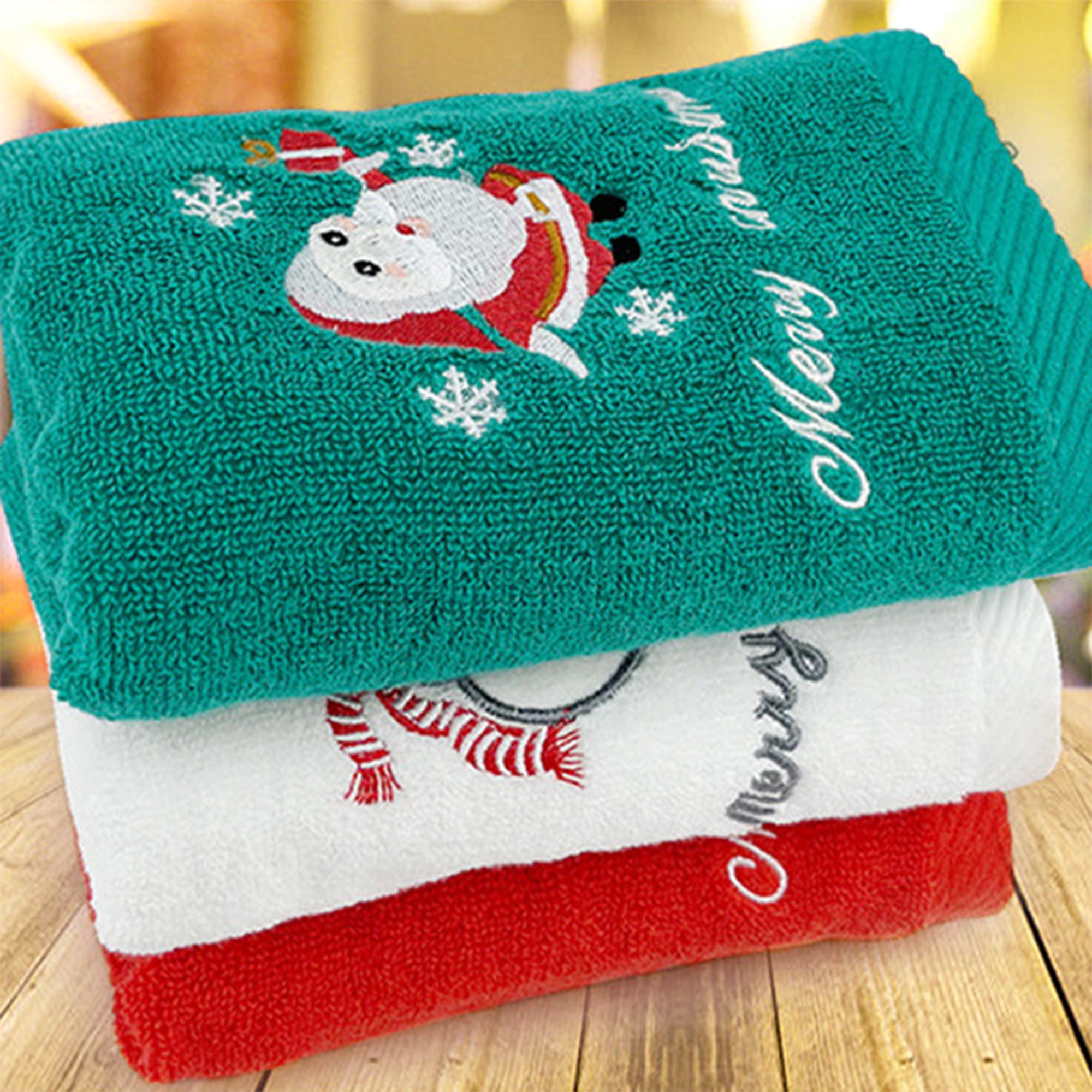 REGALWOVEN Christmas Cotton Hand Towels, Cute Letter Print Bathroom Decorative Hand Towel Set, Absorbent Soft Towel for Hand Face Green 4-Piece