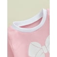 thumbnail image 6 of Suealasg 2Pcs Toddler Girl Fall Waffle Clothes 6M 12M 18M 2T 3T Infant Baby Girl Crew Neck Long Sleeve Bowknot Print Sweatshirt Pullover Top Long Pants Sets, 6 of 7