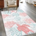 thumbnail image 2 of 3'x5' Area Rugs, Red Aqua Coastal Indoor Outdoor Area Rug for Living Room Bedroom, Sea Turtle Nautical Coral Summer Beach Washable Bathroom Rugs Kitchen Floor Carpet Mats Home Decor Aesthetic, 2 of 8