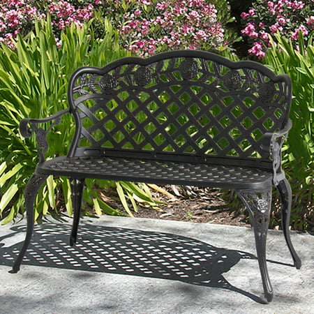 Best Choice Products Aluminum 2-Person Bench Decor Furniture for Patio, Garden, Yard w/ Lattice Backrest and Seat, Rose Detailing -