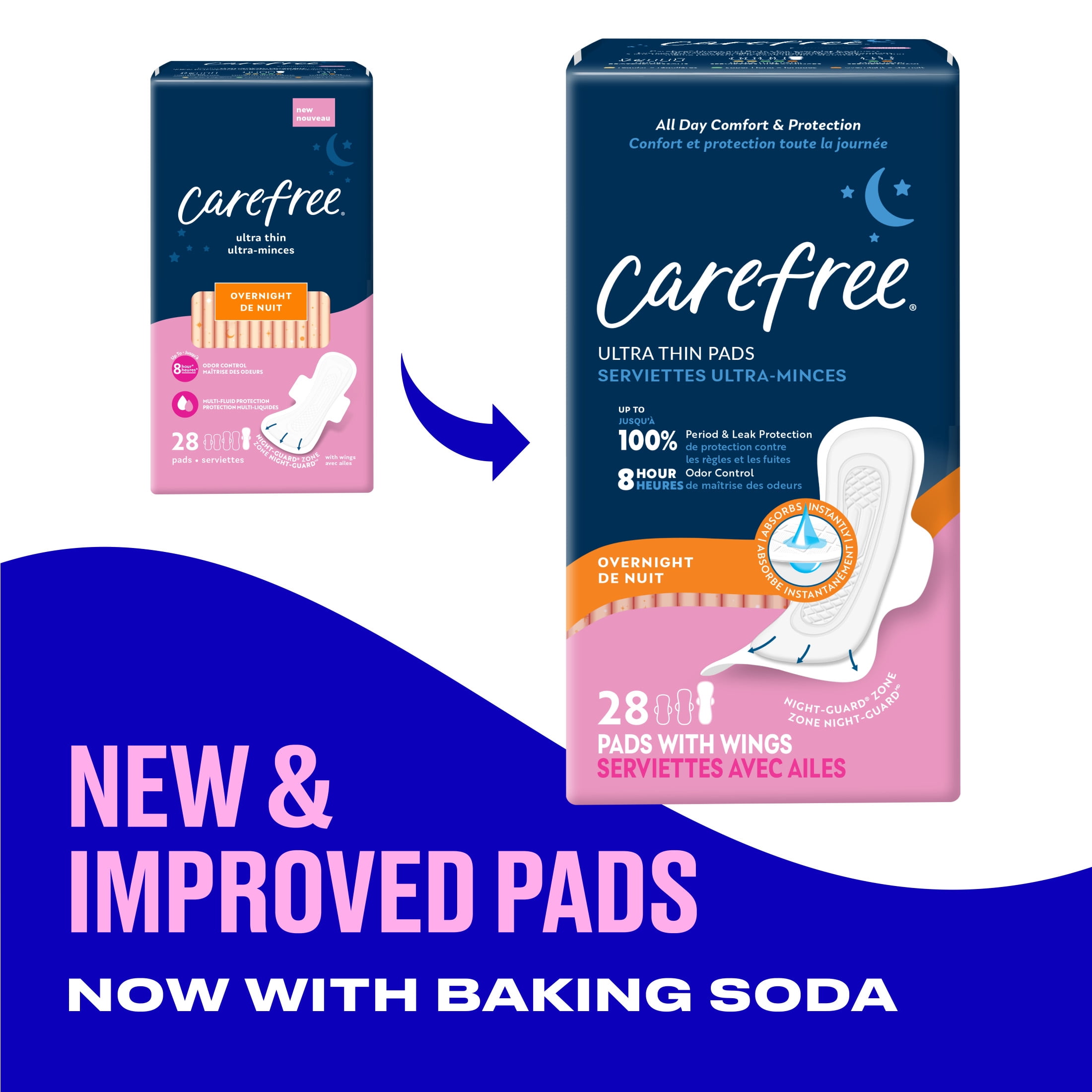 Carefree Ultra Thin Overnight Pads with Wings, 28 Count
