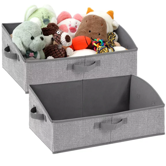 Jumpress 2 Pack Dog Toy Basket, Collapsible Dog Toy Bin with Handle, Fabric Trapezoid Dog Toy Box Storage for Pet Toys,Blankets,Clothes and Accessories (Gray)