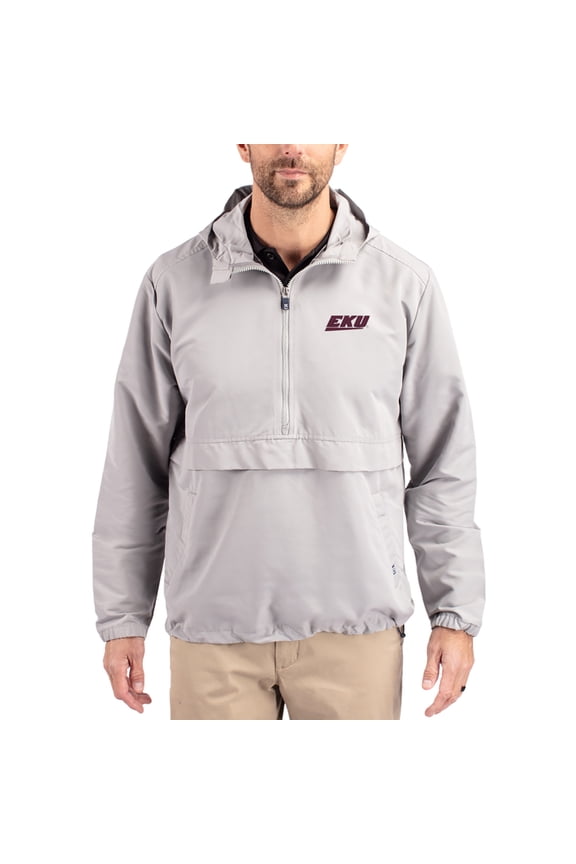 Men's Cutter & Buck Gray Eastern Kentucky Colonels Charter Eco Recycled Half-Zip Anorak Jacket