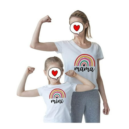

Mommy and Me Rainbow T-Shirt Mothers Day Valentines Matching Outfits Short Sleeve Shirts Summer Pullover Tops
