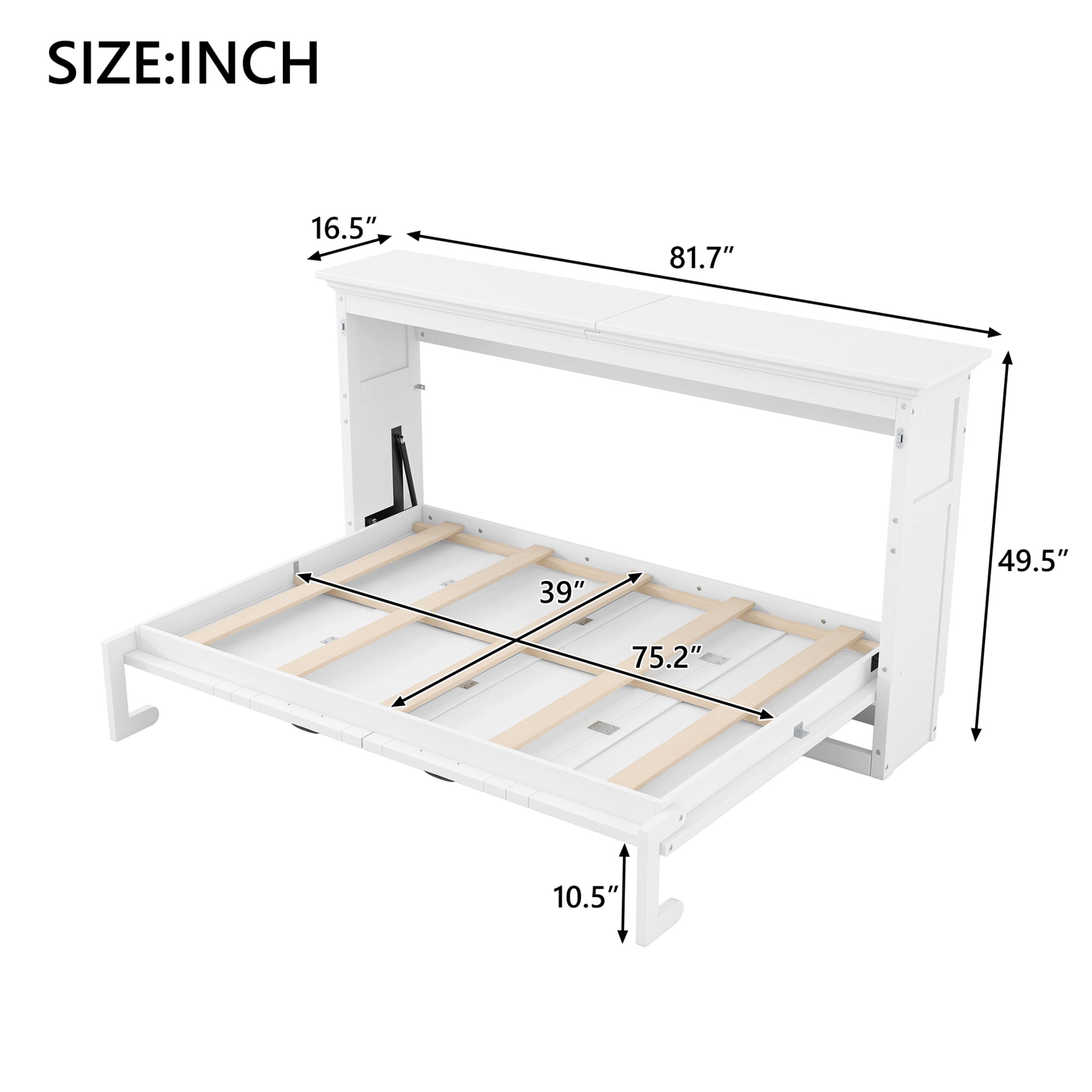Noble House Halden Twin Size Pine Wood Murphy Bed, Hidden Foldable Wall Bed Cabinet with Slat Support, White