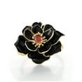 thumbnail image 3 of Santuzza Lotus Ring 925 Sterling Silver Garnet Cubic Zirconia Handmade Enamel Black Flower Ring for Women, 3 of 5