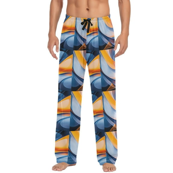 Blue and Orange Abstract Shape Mens Pajama Pant Sleep and Lounge Bottons with Pockets