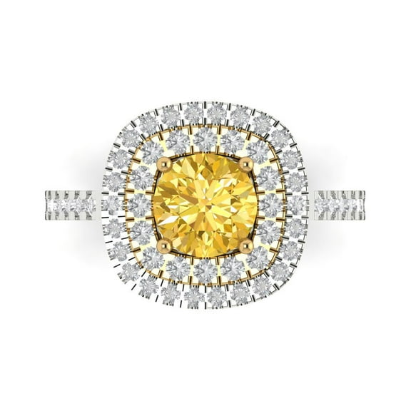 Halo Engagement Ring for Women - 1.615ct Simulated Yellow Diamond in 14K White/Yellow Gold Promise Ring