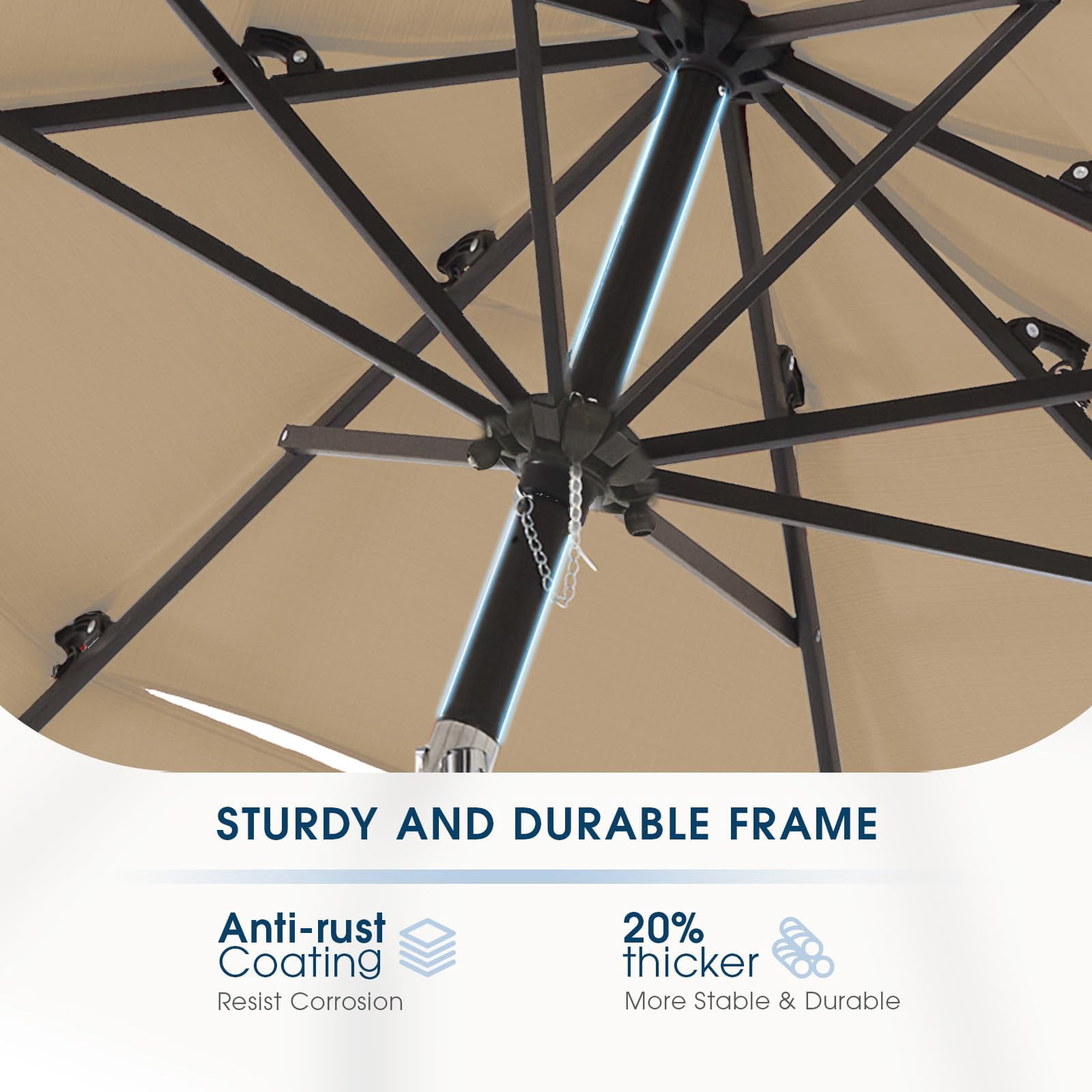 wikiwiki 10ft 3-Tier Patio Umbrella Outdoor Table Market Umbrella for Patio with Push Button Tilt/Crank, Fade Resistant Waterproof POLYESTER Canopy for Garden, Lawn, Deck, Backyard & Pool, Tan